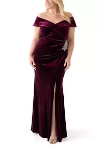 Plus Long Off the Shoulder Fit and Flare Gown