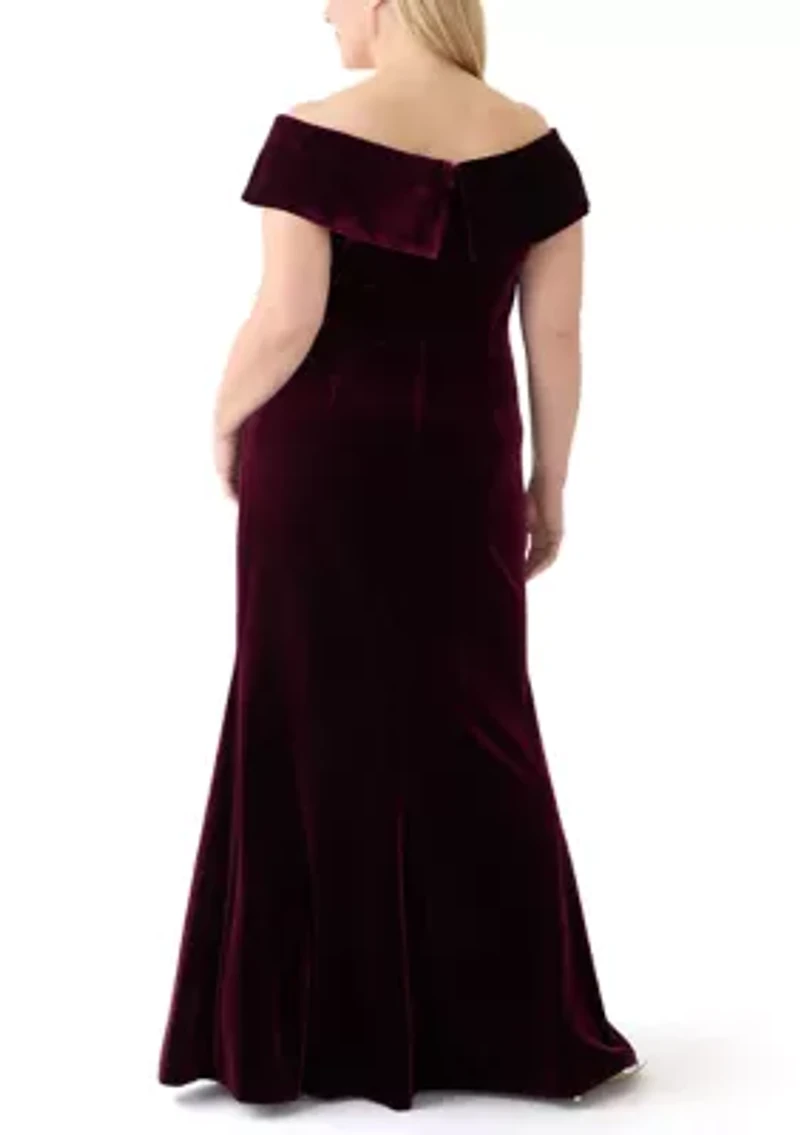 Plus Long Off the Shoulder Fit and Flare Gown