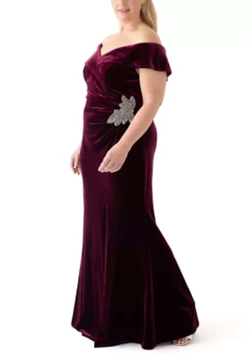 Plus Long Off the Shoulder Fit and Flare Gown