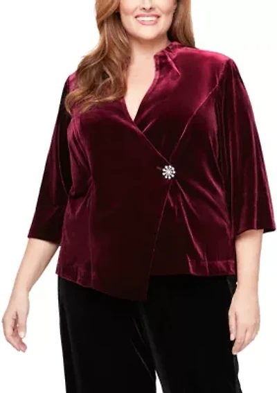 Plus 3/4 Sleeve Blouse with Asymmetric Pointed Hem