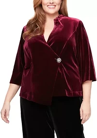 Plus 3/4 Sleeve Blouse with Asymmetric Pointed Hem