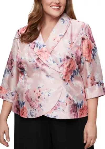 Plus 3/4 Sleeve Printed Organza Blouse