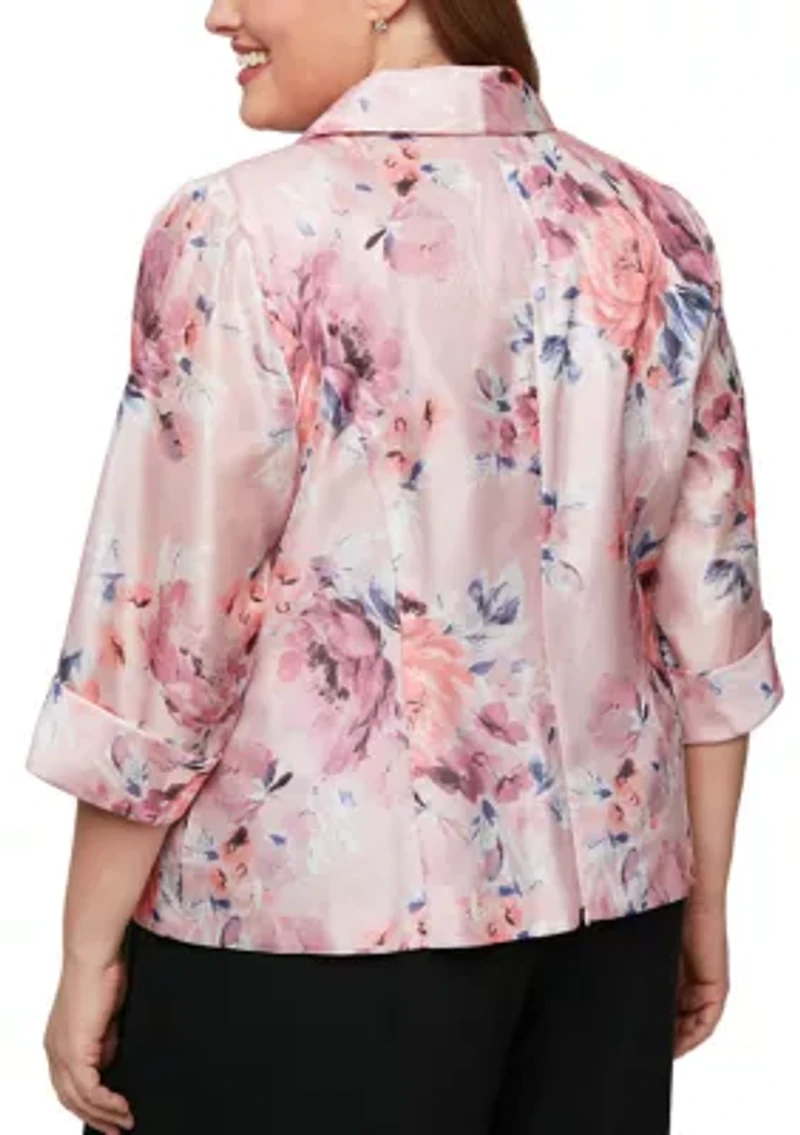 Plus 3/4 Sleeve Printed Organza Blouse