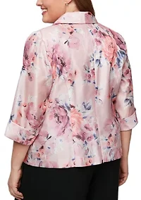 Plus 3/4 Sleeve Printed Organza Blouse