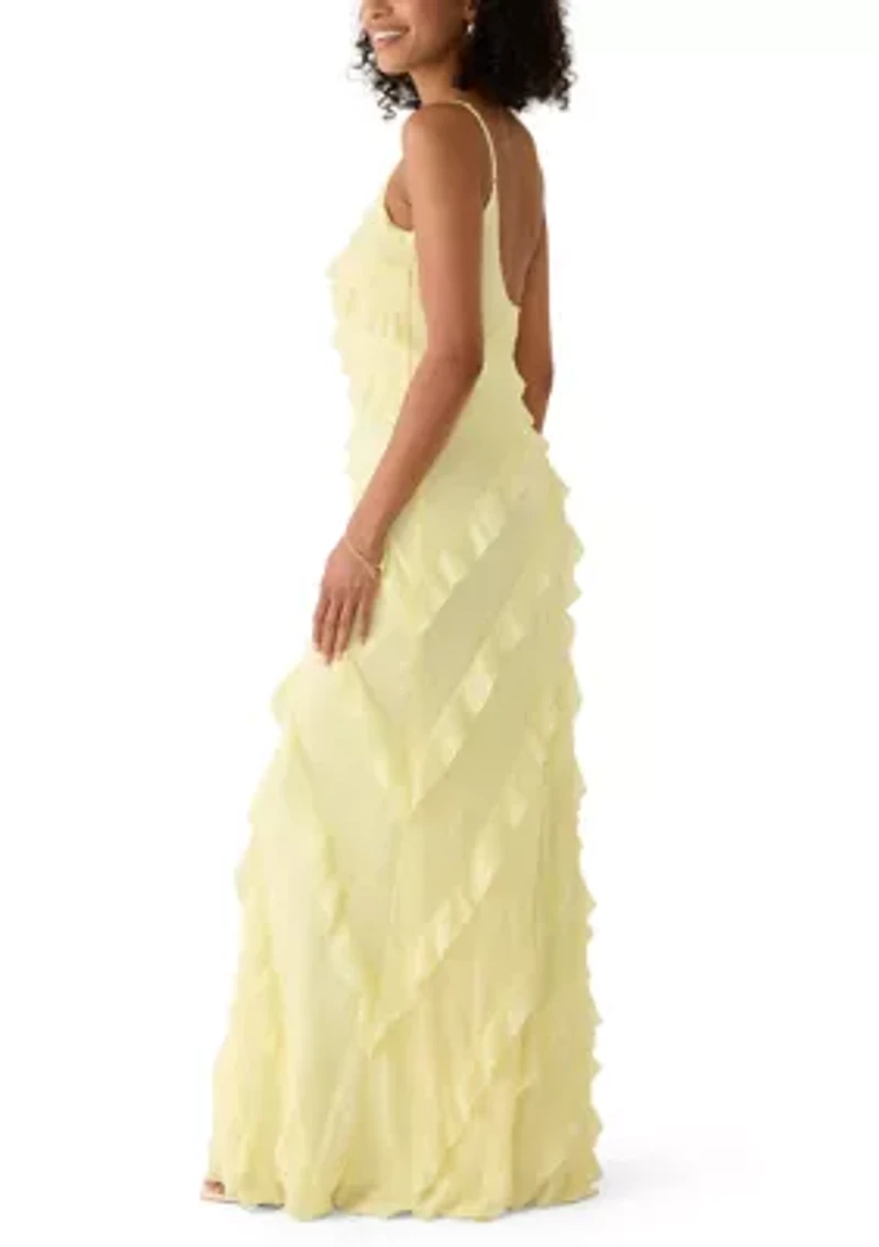 Women's Sleeveless Cascading Asymmetrical Ruffle Dress