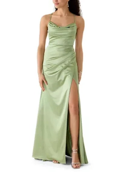 Women's Sleeveless Cowl Neck Solid Satin Gown