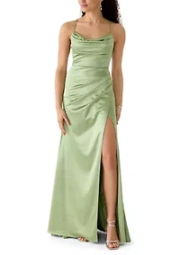 Women's Sleeveless Cowl Neck Solid Satin Gown