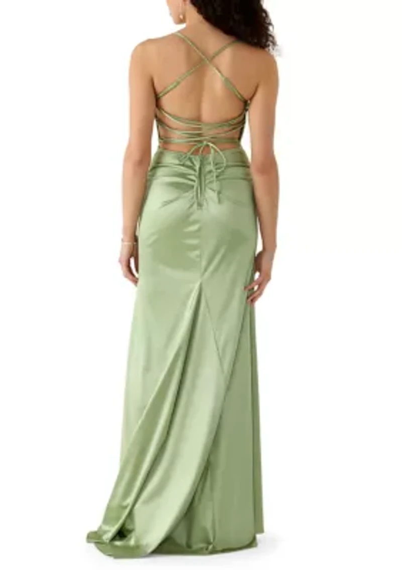 Women's Sleeveless Cowl Neck Solid Satin Gown