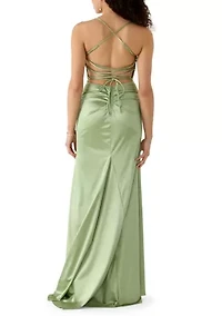 Women's Sleeveless Cowl Neck Solid Satin Gown