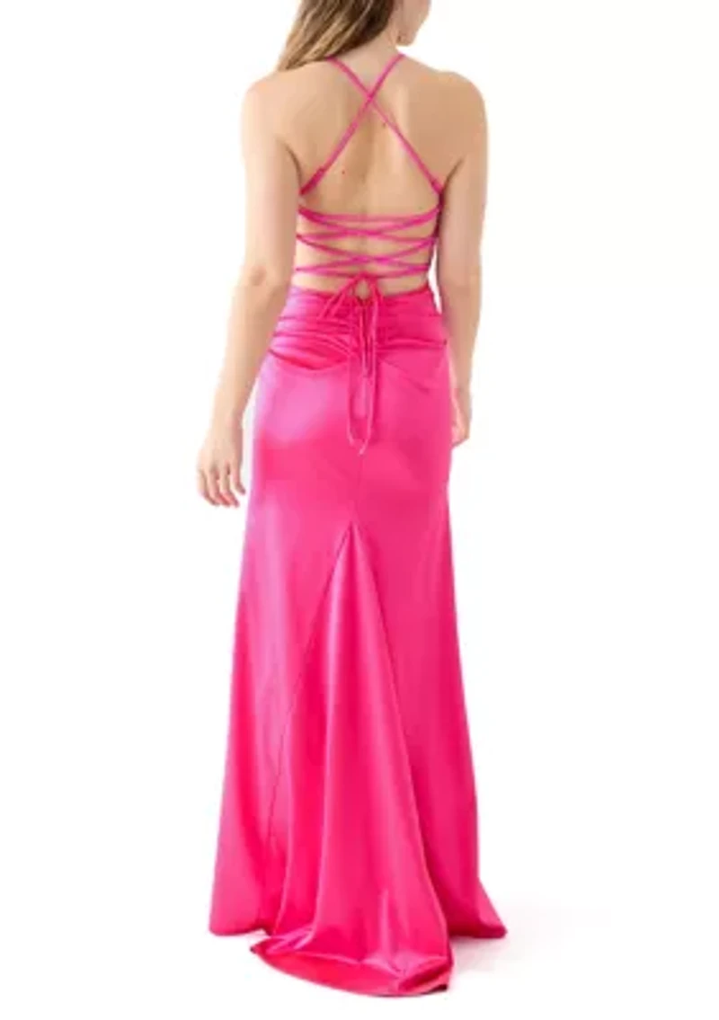 Women's Sleeveless Cowl Neck Solid Satin Gown