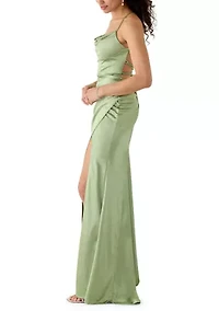 Women's Sleeveless Cowl Neck Solid Satin Gown