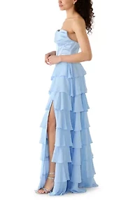 WOmen's Mixed Media Tiered Ruffle Dress