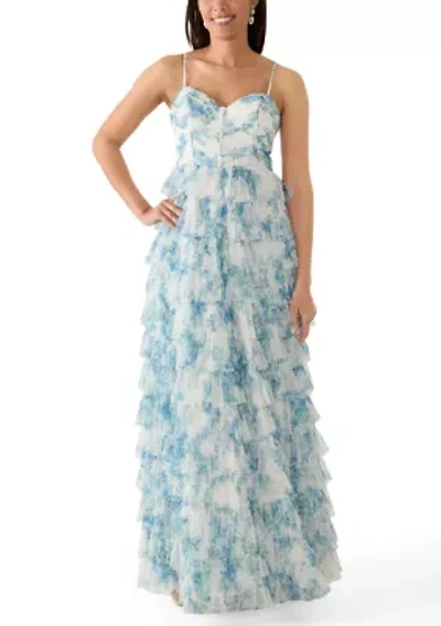 Women's Sleeveless Printed Ruffle Tiered Maxi Dress
