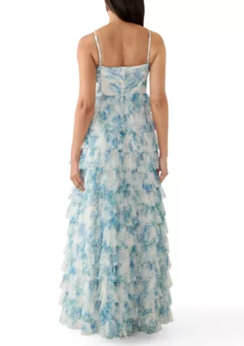 Women's Sleeveless Printed Ruffle Tiered Maxi Dress