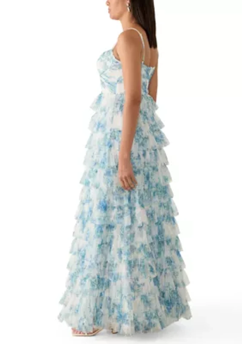 Women's Sleeveless Printed Ruffle Tiered Maxi Dress