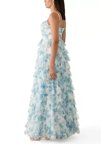 Women's Sleeveless Printed Ruffle Tiered Maxi Dress
