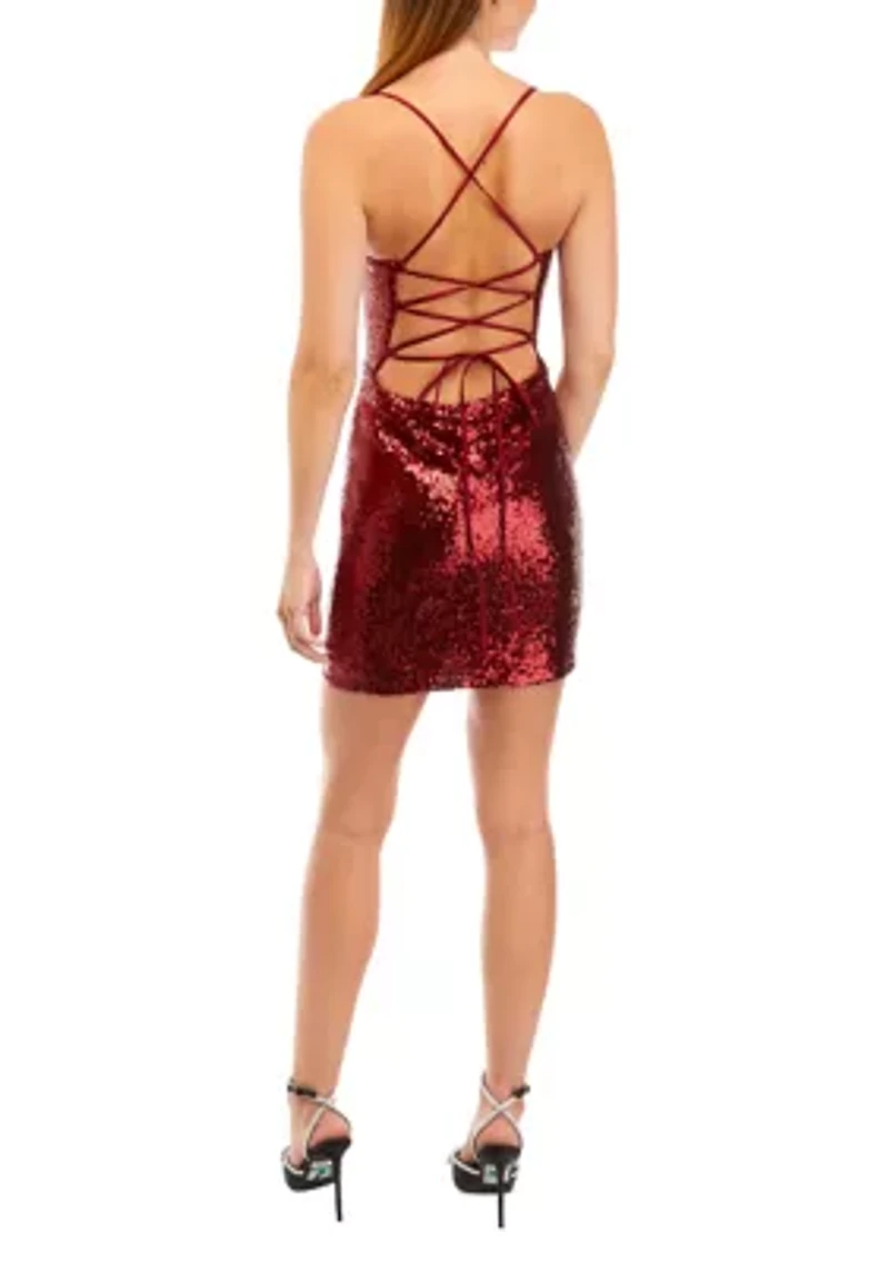 Women's Sleeveless Strappy Allover Sequin Sheath Dress