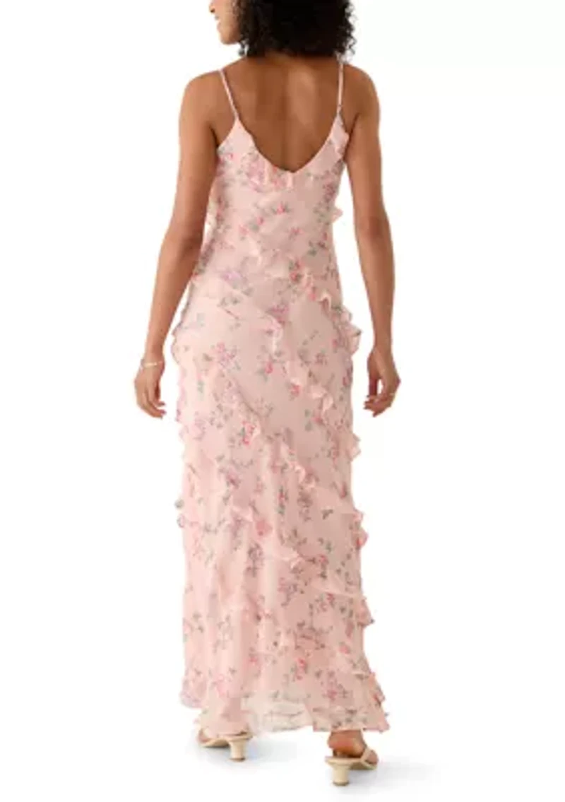 Women's Sleeveless Asymmetrical Ruffle Floral Dress