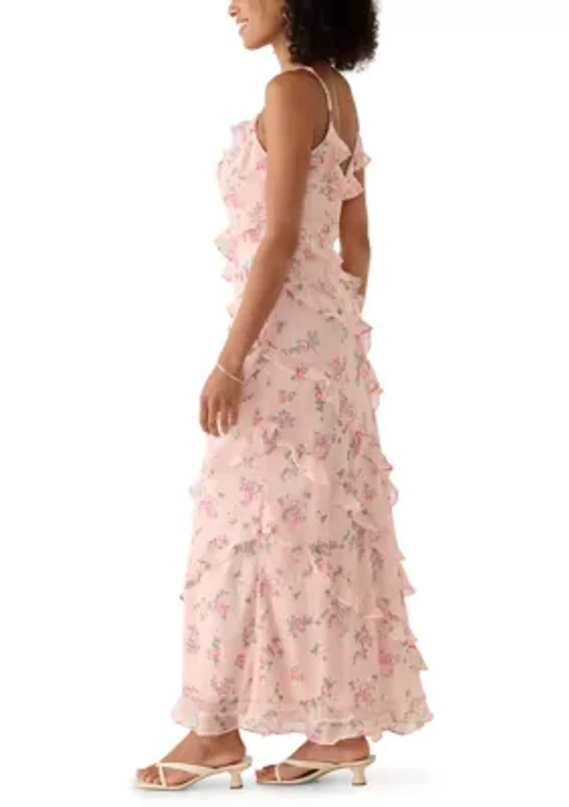 Women's Sleeveless Asymmetrical Ruffle Floral Dress