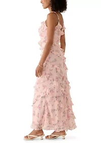 Women's Sleeveless Asymmetrical Ruffle Floral Dress