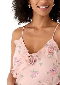 Women's Sleeveless Asymmetrical Ruffle Floral Dress