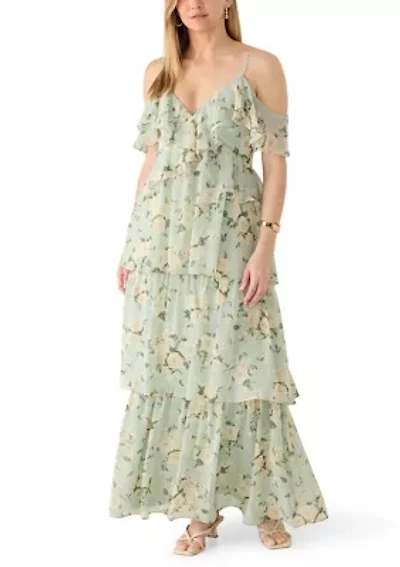 Women's Sleeveless Floral Tiered Ruffle Dress
