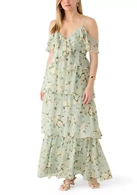 Women's Sleeveless Floral Tiered Ruffle Dress