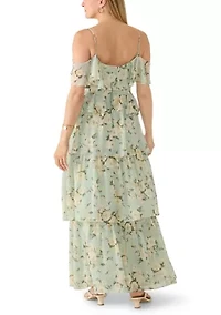 Women's Sleeveless Floral Tiered Ruffle Dress