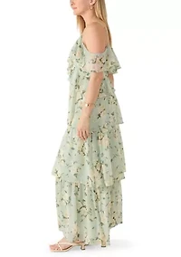 Women's Sleeveless Floral Tiered Ruffle Dress
