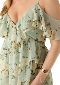 Women's Sleeveless Floral Tiered Ruffle Dress