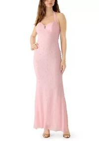Women's Beaded Pearl Halter Gown