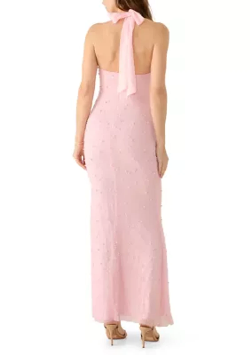 Women's Beaded Pearl Halter Gown