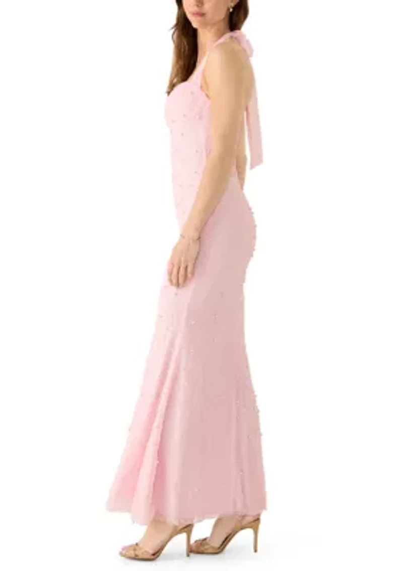 Women's Beaded Pearl Halter Gown