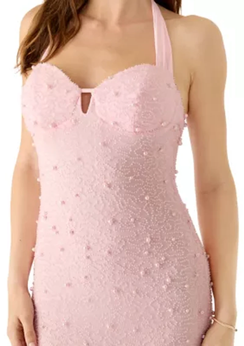 Women's Beaded Pearl Halter Gown