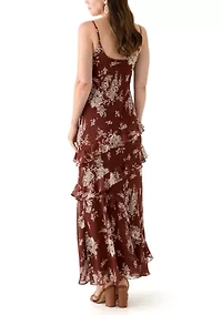 Spaghetti Strap V-Neck Cascading Ruffle Maxi Dress