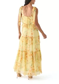 Women's Sleeveless Floral Printed Tiered Ruffle Maxi Dress