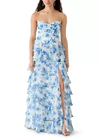 Women's Printed Tiered Ruffle Gown