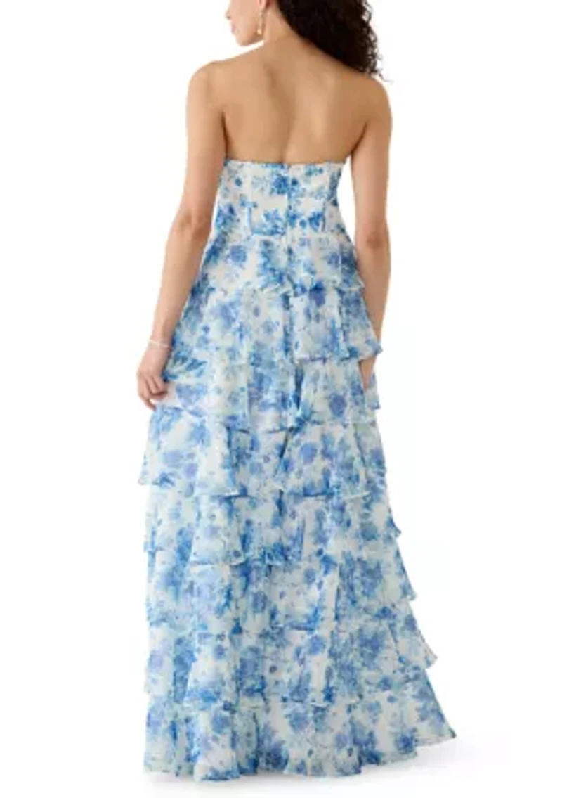 Women's Printed Tiered Ruffle Gown
