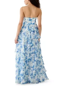 Women's Printed Tiered Ruffle Gown