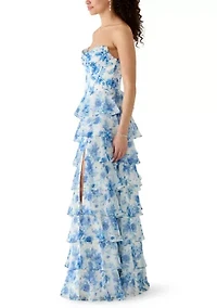 Women's Printed Tiered Ruffle Gown