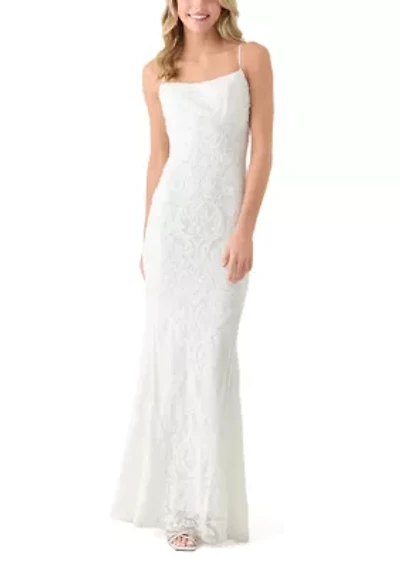 Women's Sleeveless Scoop Neck Solid Embellished Gown