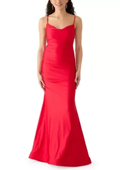 Women's Stretchy Shiny Knit Cowl Gown