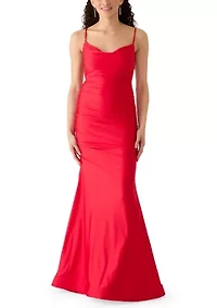 Women's Stretchy Shiny Knit Cowl Gown