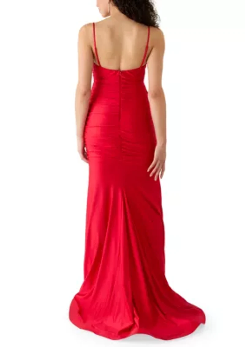 Women's Stretchy Shiny Knit Cowl Gown