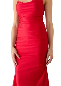 Women's Stretchy Shiny Knit Cowl Gown