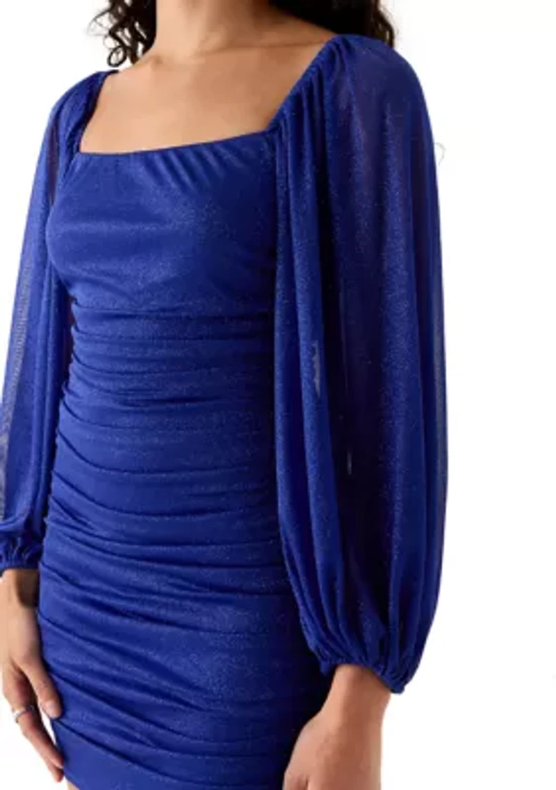 Long Sleeve Square Neck Shirred Dress