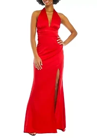 Women's V-Neck Halter Satin Slim Gown