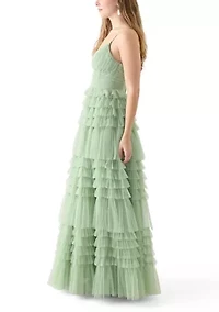 Women's Sleeveless V-Neck Mesh Tier Gown