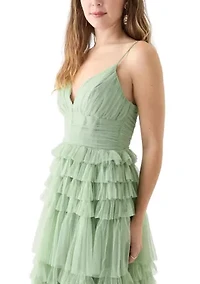 Women's Sleeveless V-Neck Mesh Tier Gown