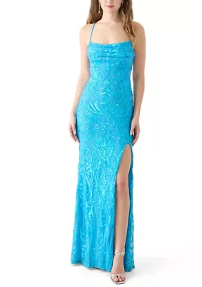 Women's Sleeveless Scoop Neck Sequin Slim Gown